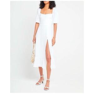 White puff-sleeve midi dress, Size Small